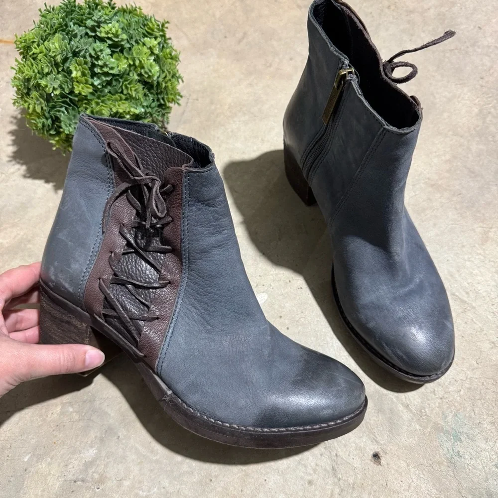 Rag & Co. Blue Leather Cheryl Bootie Lace Up Boho Hippie REN Fair Woodland Nymph